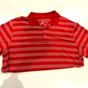 Nike Red Striped XXL Golf Dry Fit Polo Collared Shirt